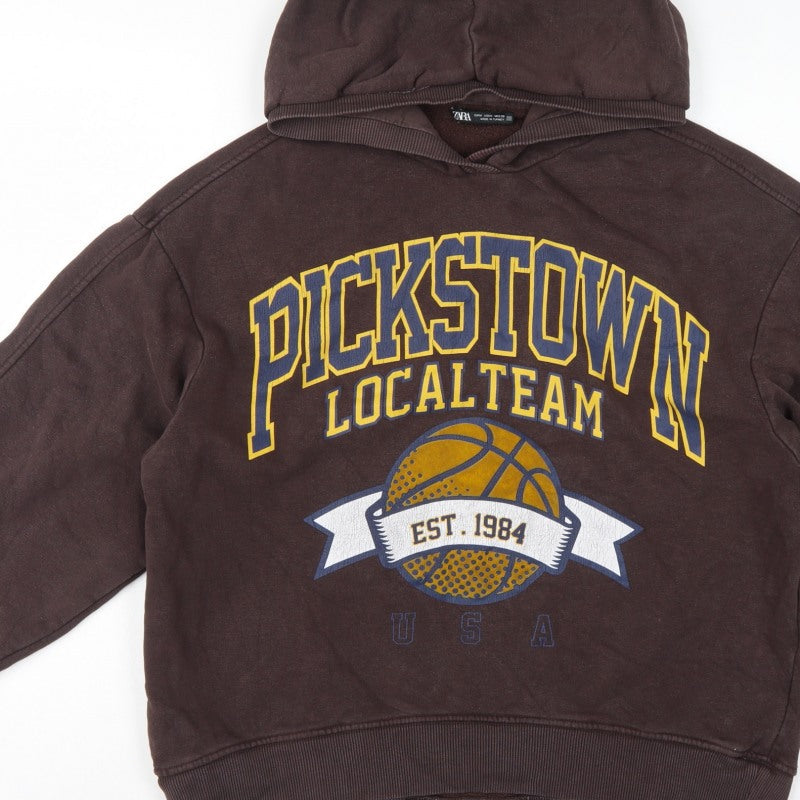 Zara Women Brown M Pullover Hoodie Pickstown Basketball Graphic USA