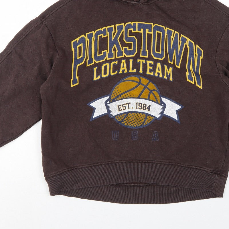 Zara Women Brown M Pullover Hoodie Pickstown Basketball Graphic USA