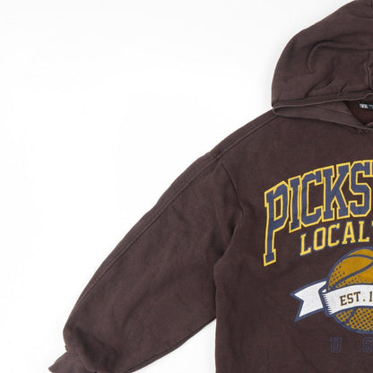 Zara Women Brown M Pullover Hoodie Pickstown Basketball Graphic USA