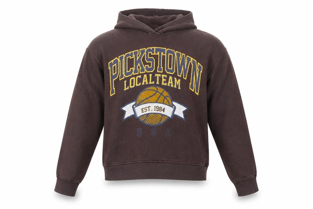 Zara Women Brown M Pullover Hoodie Pickstown Basketball Graphic USA