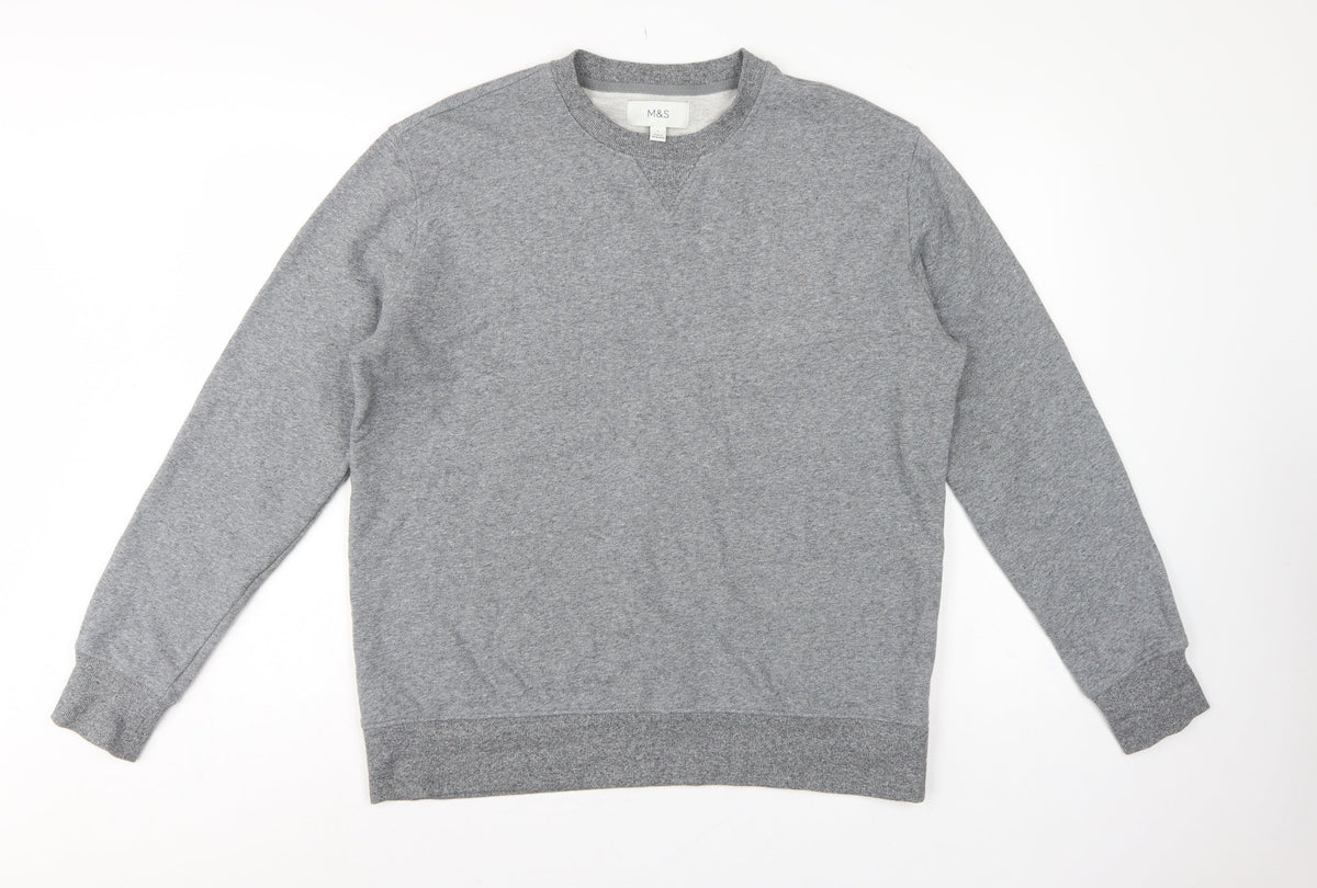 Marks and Spencer Men Grey L Crew Neck Pullover Sweatshirt Cotton