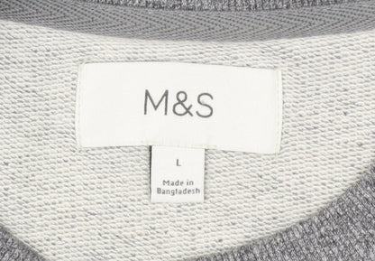 Marks and Spencer Men Grey L Crew Neck Pullover Sweatshirt Cotton