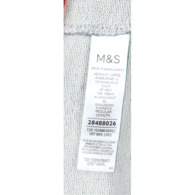 Marks and Spencer Men Grey L Crew Neck Pullover Sweatshirt Cotton