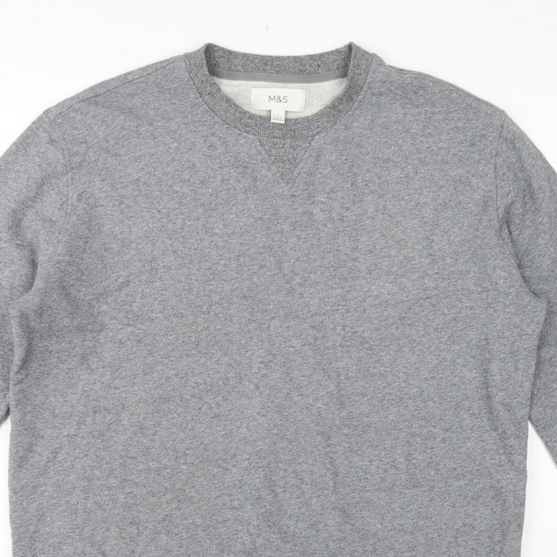 Marks and Spencer Men Grey L Crew Neck Pullover Sweatshirt Cotton