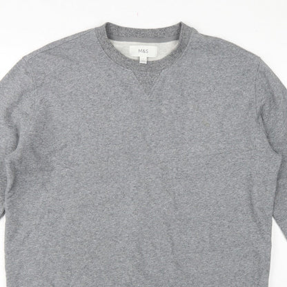 Marks and Spencer Men Grey L Crew Neck Pullover Sweatshirt Cotton