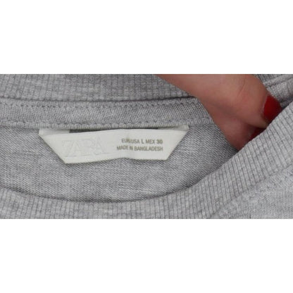 Zara Women Grey L Pullover Crew Neck Raglan Sleeve Sweatshirt