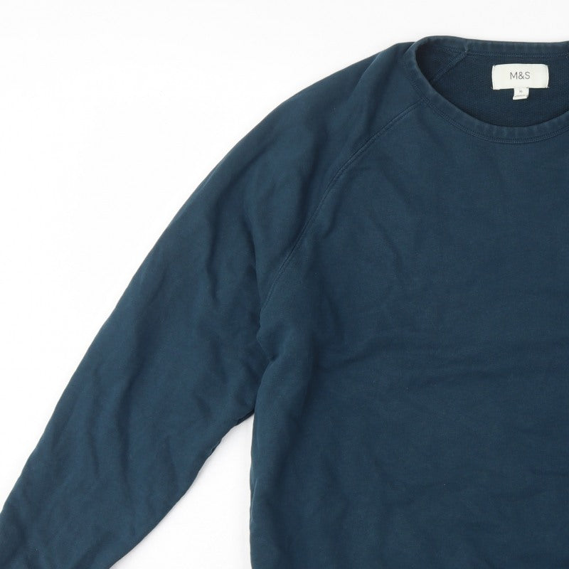 Marks and Spencer Men’s Blue XL Crew Neck Pullover Cotton Sweatshirt