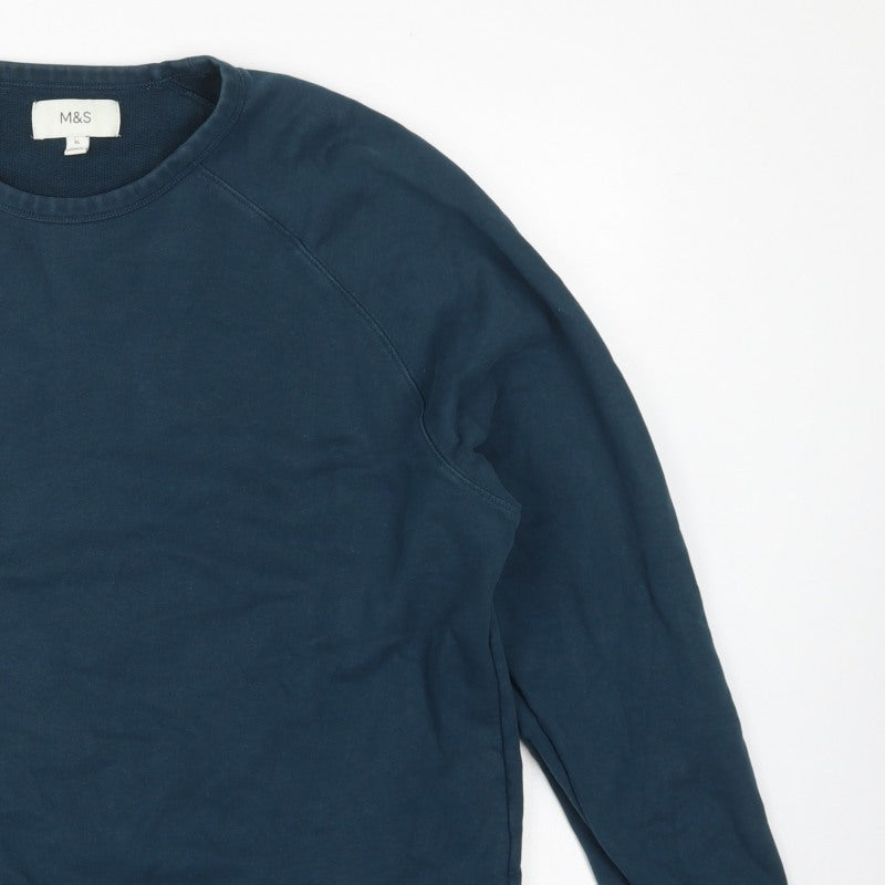 Marks and Spencer Men’s Blue XL Crew Neck Pullover Cotton Sweatshirt