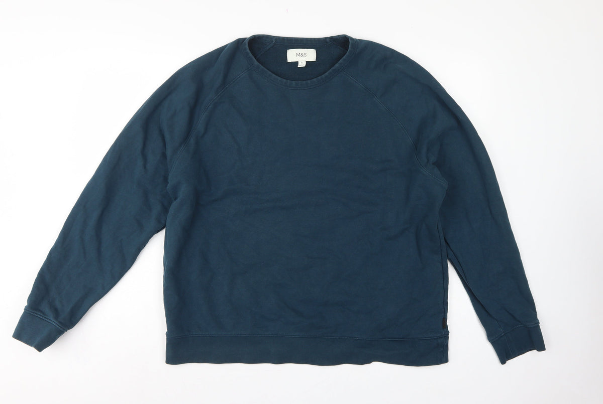 Marks and Spencer Men’s Blue XL Crew Neck Pullover Cotton Sweatshirt
