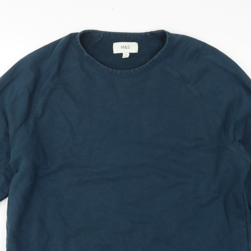Marks and Spencer Men’s Blue XL Crew Neck Pullover Cotton Sweatshirt