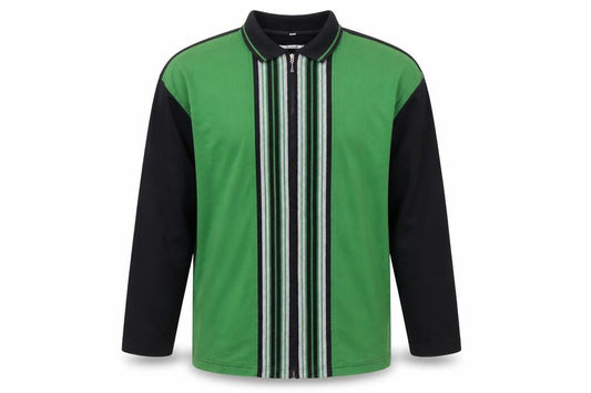 Front view of Evanti Men’s Green XL Full Zip Striped Collared Sweatshirt