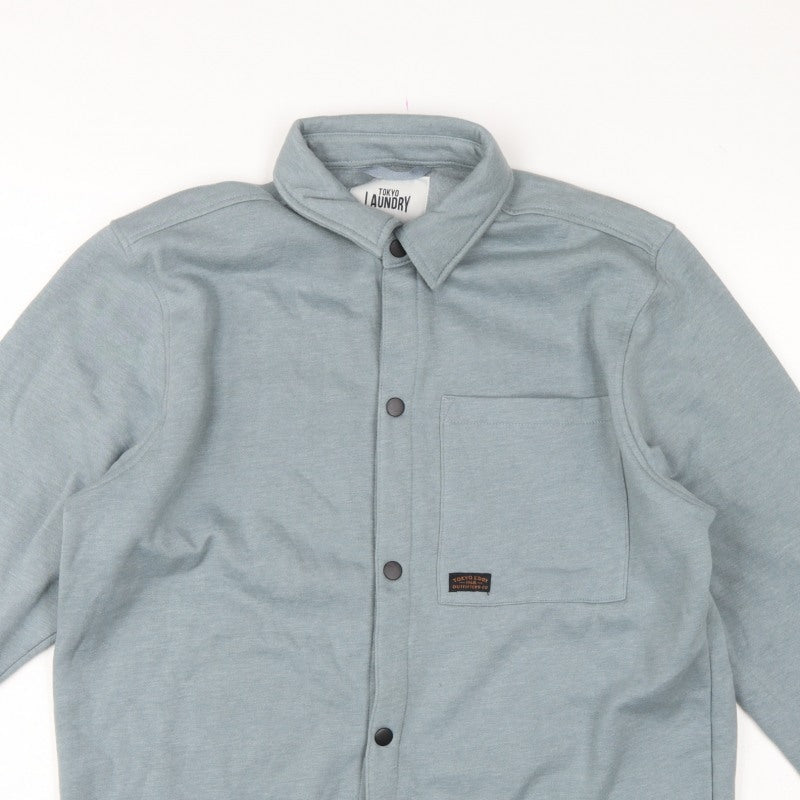 Tokyo Laundry Men’s Blue M Fleece Overshirt Snap Button Long Sleeve