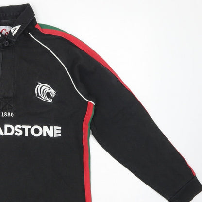 Cotton Traders Men Black S Rugby Sweatshirt Henley Embroidered Logo