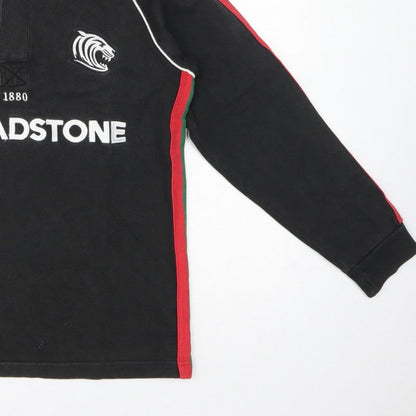 Cotton Traders Men Black S Rugby Sweatshirt Henley Embroidered Logo