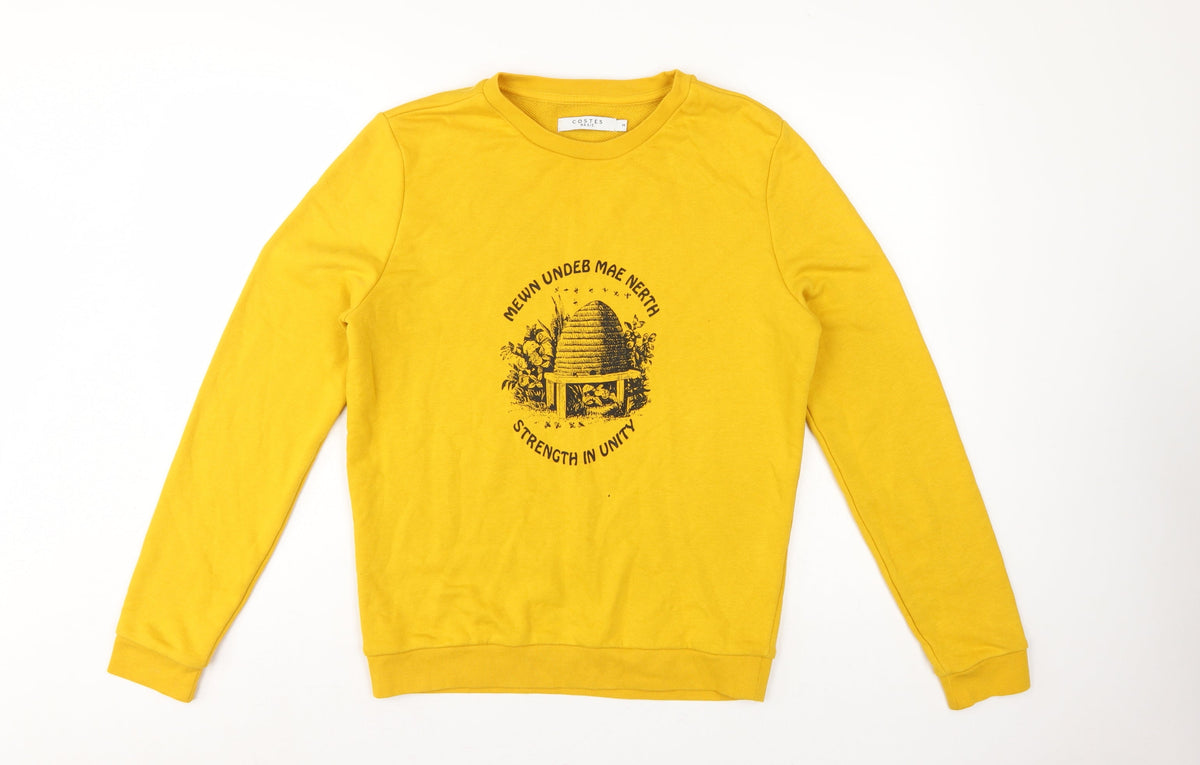 Costes Women Yellow M Bee Graphic Cotton Blend Pullover Sweatshirt