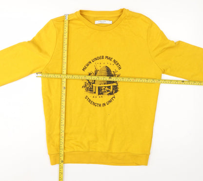 Costes Women Yellow M Bee Graphic Cotton Blend Pullover Sweatshirt