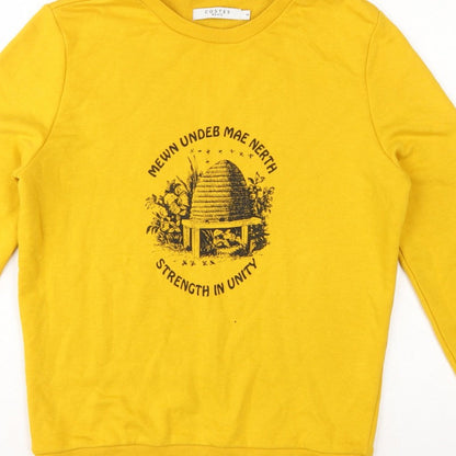 Costes Women Yellow M Bee Graphic Cotton Blend Pullover Sweatshirt