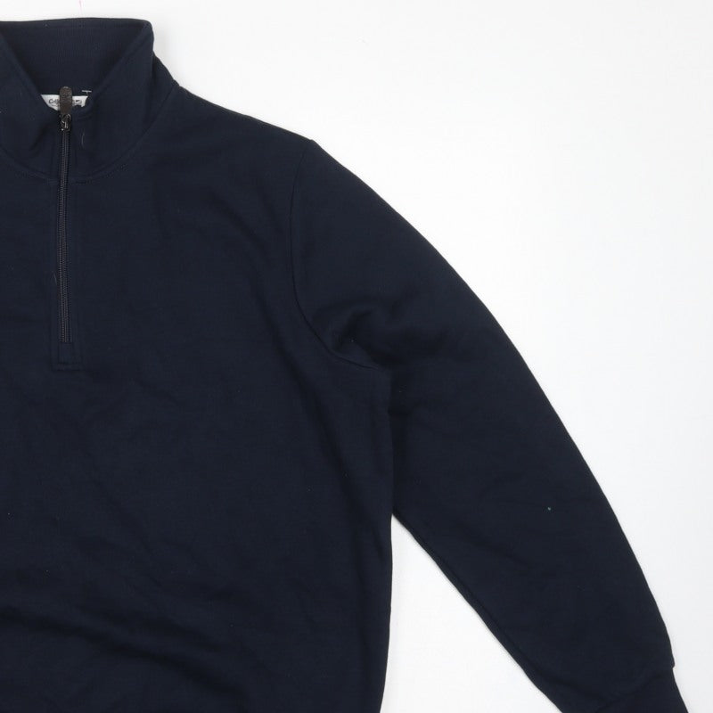 Cotton Traders Men's Navy L 1/4 Zip Fleece Sweatshirt High Neck
