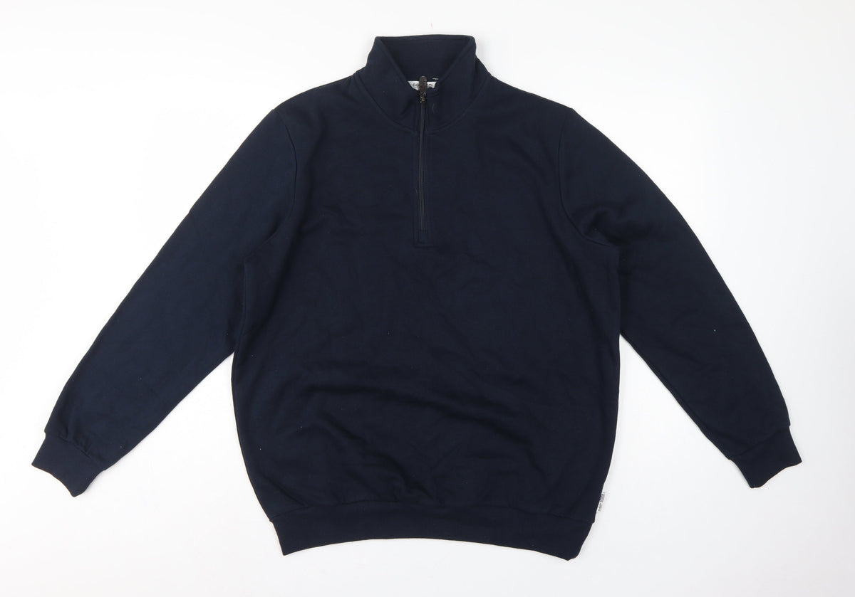 Cotton Traders Men's Navy L 1/4 Zip Fleece Sweatshirt High Neck