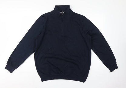Cotton Traders Men's Navy L 1/4 Zip Fleece Sweatshirt High Neck