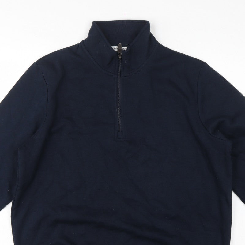 Cotton Traders Men's Navy L 1/4 Zip Fleece Sweatshirt High Neck