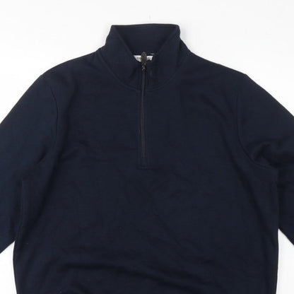 Cotton Traders Men's Navy L 1/4 Zip Fleece Sweatshirt High Neck
