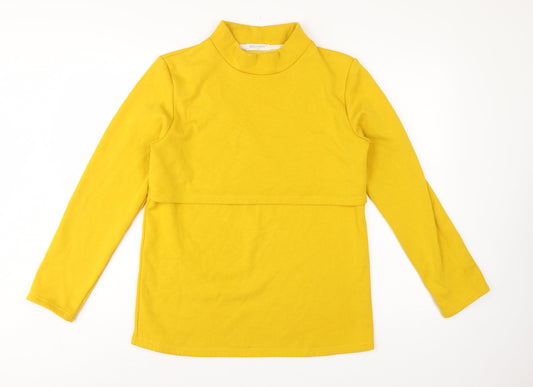 Smallshow Women’s Yellow M Fleece Mock Neck Maternity Tunic Sweatshirt
