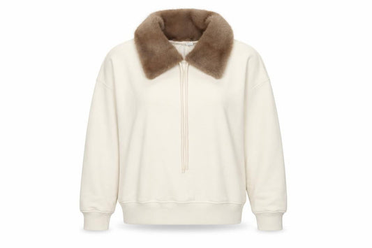 Divided H&M Women Ivory XS Faux Fur Collar Pullover Hoodie Sweatshirt