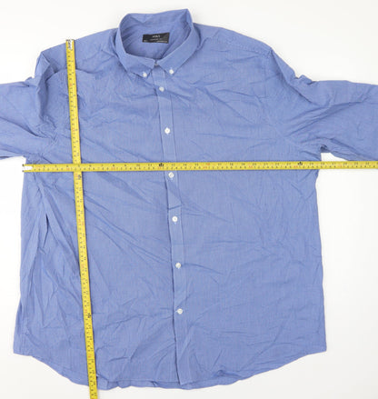 Marks and Spencer Mens Blue Gingham Regular Fit 18.5 Button-Down Shirt