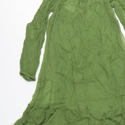 M&S Women Green UK 10 Long Fit & Flare Ruffle Cupro Bohemian Dress