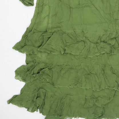 M&S Women Green UK 10 Long Fit & Flare Ruffle Cupro Bohemian Dress