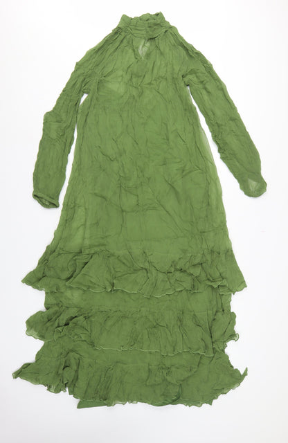 M&S Women Green UK 10 Long Fit & Flare Ruffle Cupro Bohemian Dress