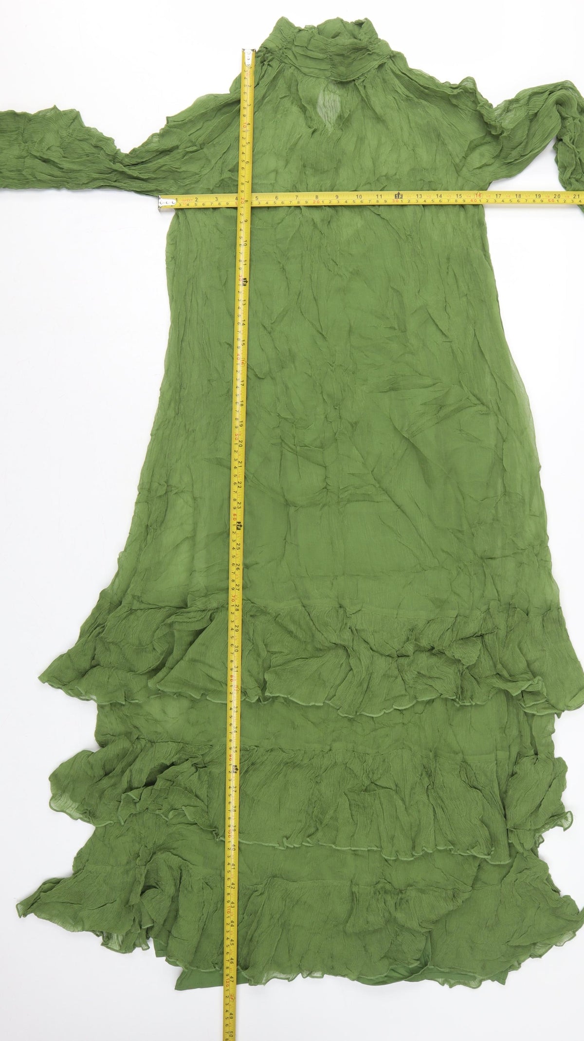 M&S Women Green UK 10 Long Fit & Flare Ruffle Cupro Bohemian Dress
