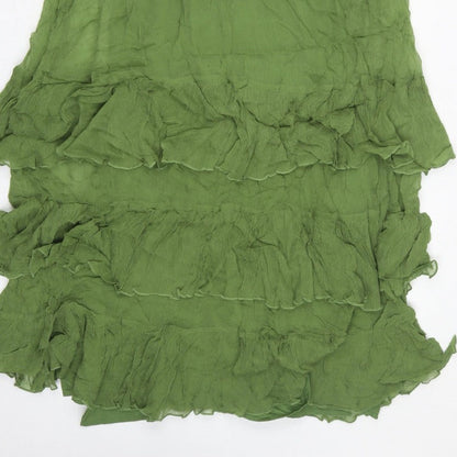 M&S Women Green UK 10 Long Fit & Flare Ruffle Cupro Bohemian Dress