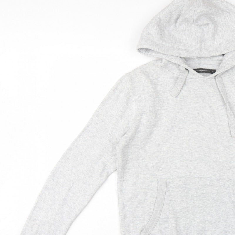 French Connection Men Grey M Pullover Hoodie Embroidered Logo Cotton Blend