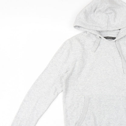 French Connection Men Grey M Pullover Hoodie Embroidered Logo Cotton Blend