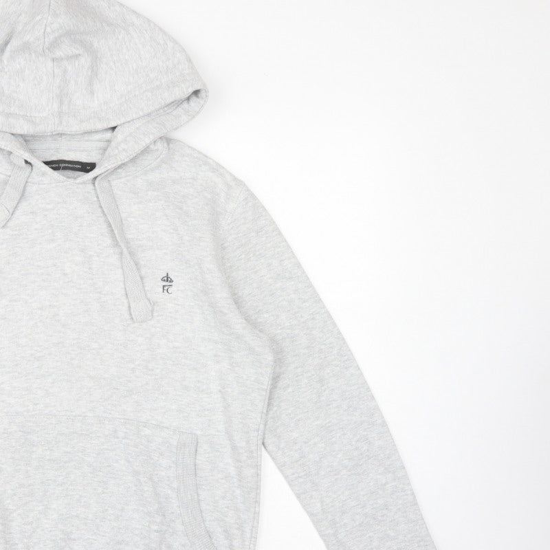 French Connection Men Grey M Pullover Hoodie Embroidered Logo Cotton Blend