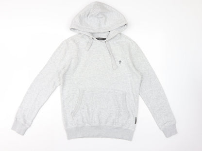 French Connection Men Grey M Pullover Hoodie Embroidered Logo Cotton Blend