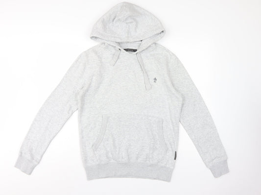 French Connection Men Grey M Pullover Hoodie Embroidered Logo Cotton Blend