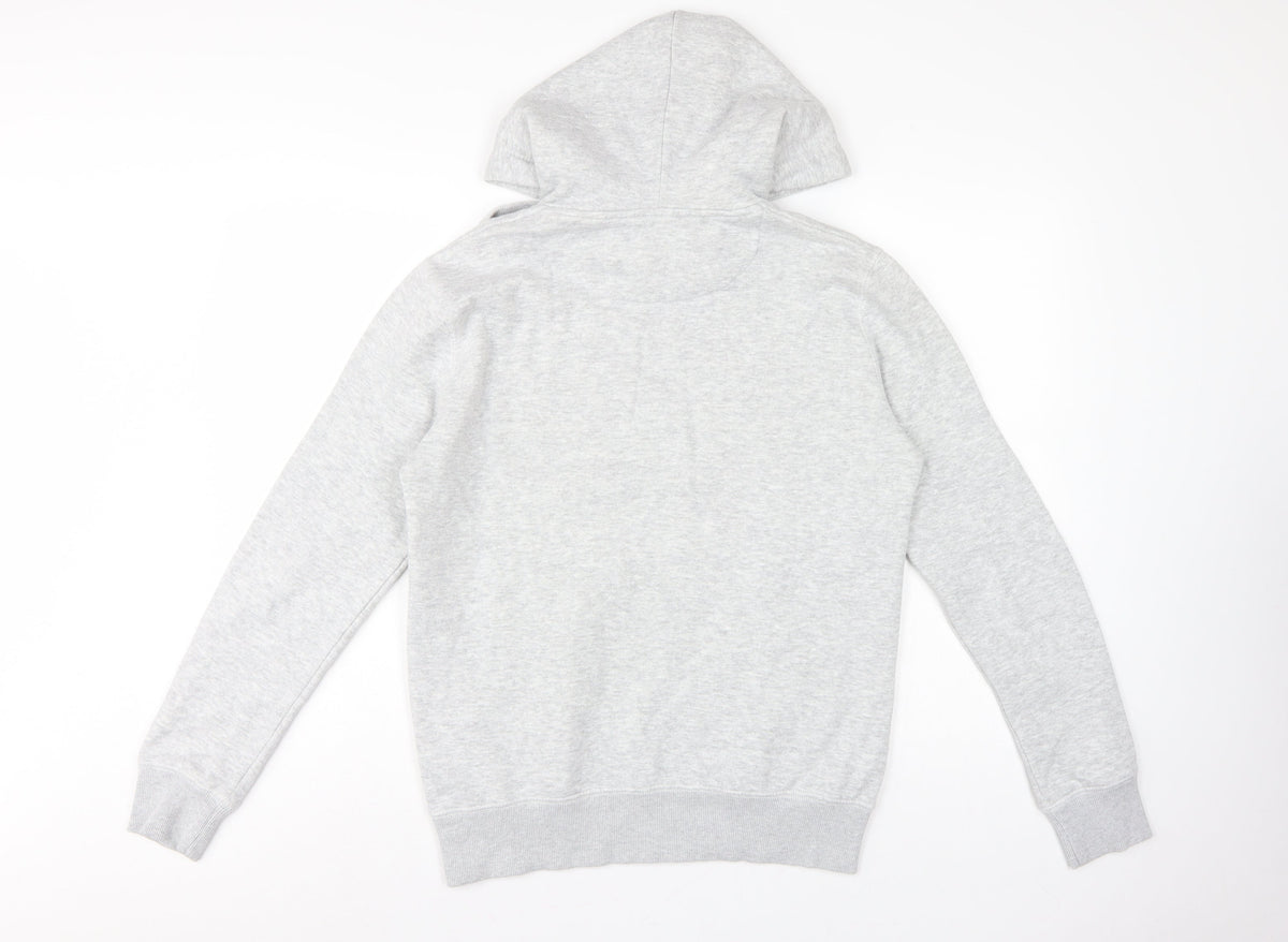 French Connection Men Grey M Pullover Hoodie Embroidered Logo Cotton Blend