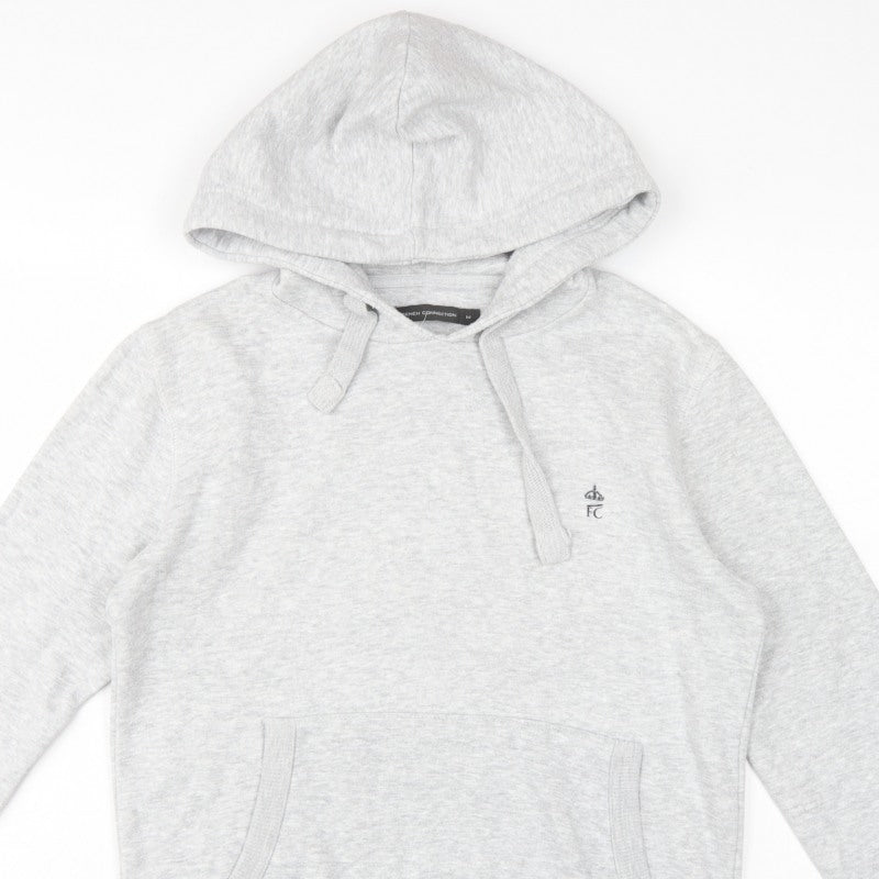 French Connection Men Grey M Pullover Hoodie Embroidered Logo Cotton Blend