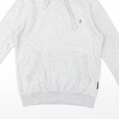 French Connection Men Grey M Pullover Hoodie Embroidered Logo Cotton Blend