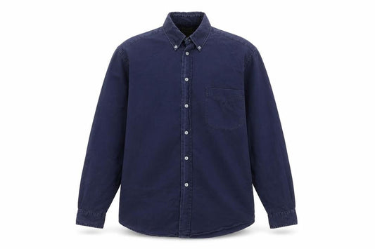 Front view of Calvin Klein Jeans Men's Navy M Cotton Button-Down Long Sleeve Shirt