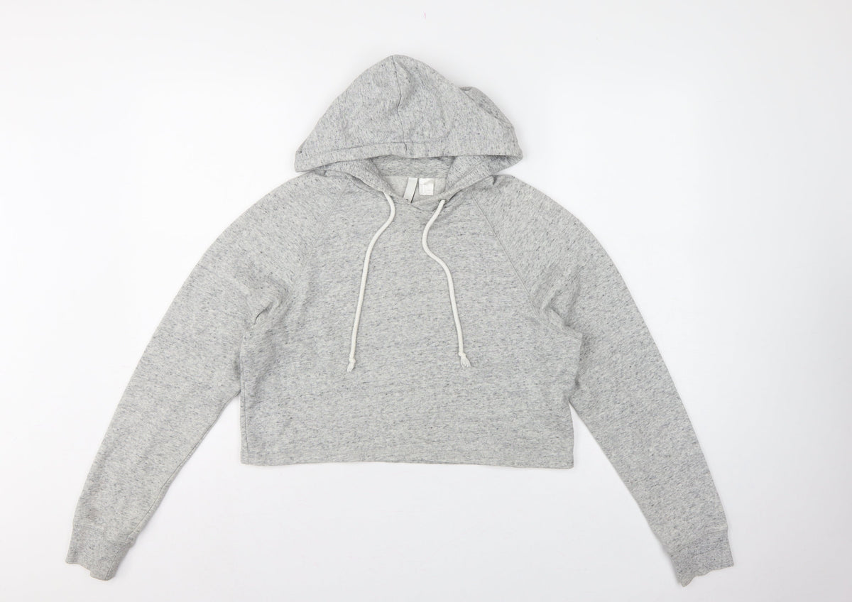 H&M Divided Women’s Grey Cropped Pullover Hoodie Size S Drawstring