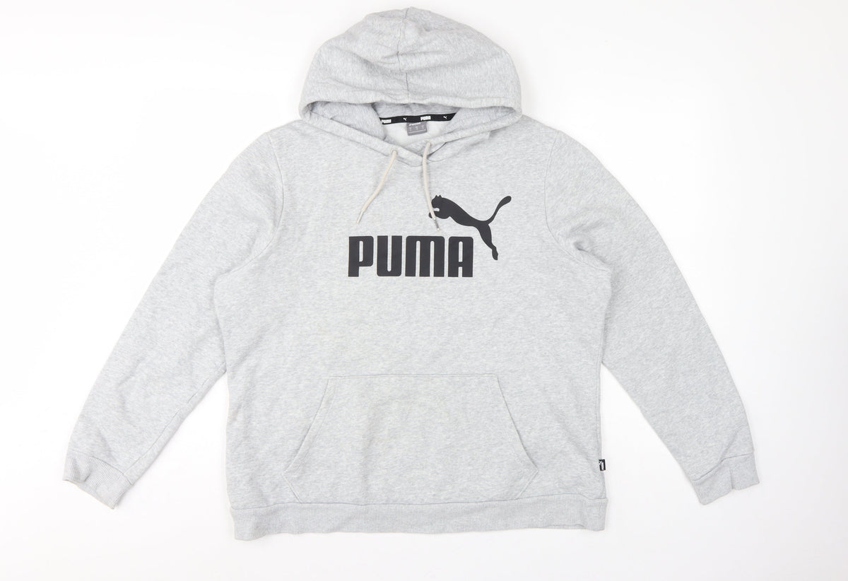 Puma Women’s Grey XL Logo Pullover Hoodie Hooded Cotton Blend