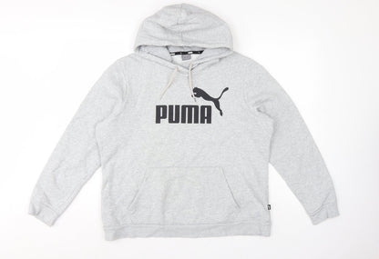 Puma Women’s Grey XL Logo Pullover Hoodie Hooded Cotton Blend