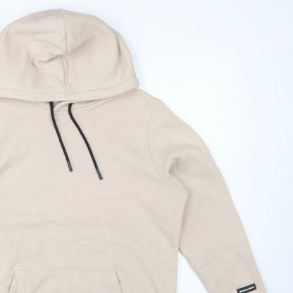 Bershka Men’s Beige M Regular Fit Pullover Hoodie Fleece Pocket