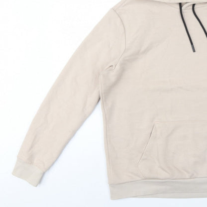Bershka Men’s Beige M Regular Fit Pullover Hoodie Fleece Pocket