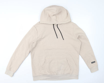 Bershka Men’s Beige M Regular Fit Pullover Hoodie Fleece Pocket
