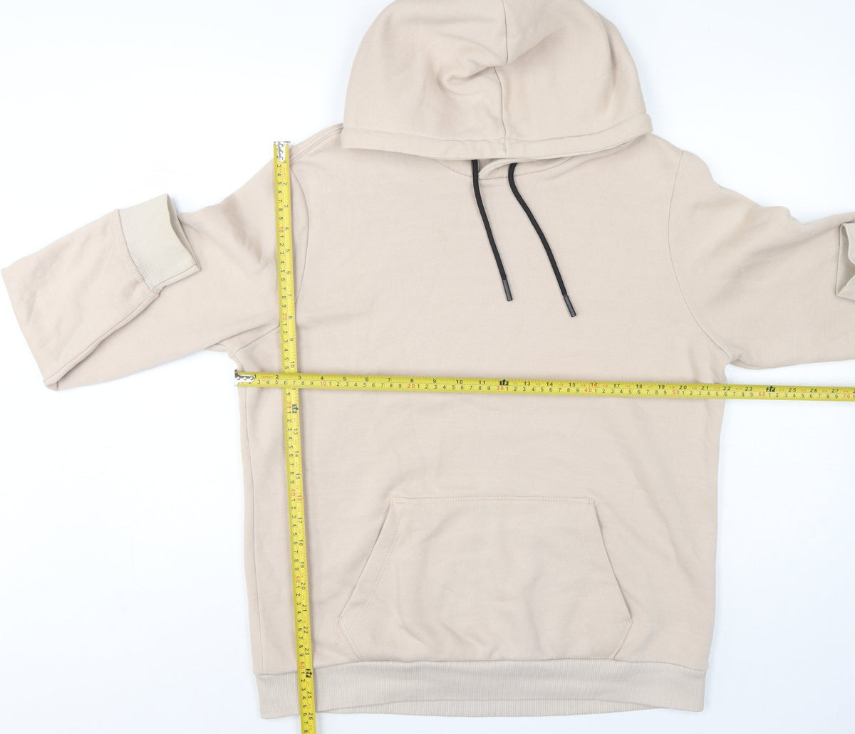 Bershka Men’s Beige M Regular Fit Pullover Hoodie Fleece Pocket